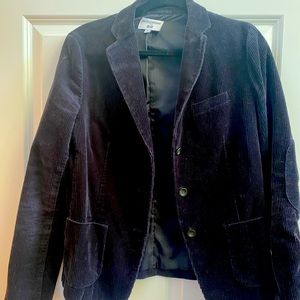 Velour Navy Blue Striped Blazer with Elbow Pads Size M